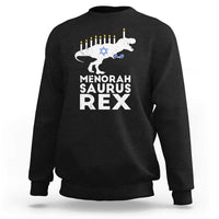 Men's black crewneck sweatshirt with Menorah Saurus Rex graphic