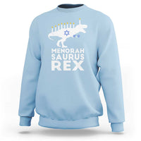 Men's light blue crewneck sweatshirt with Menorah Saurus Rex graphic
