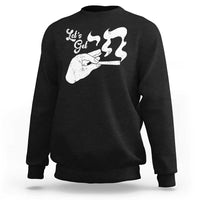 Charcoal crewneck sweatshirt with white graphic on the front