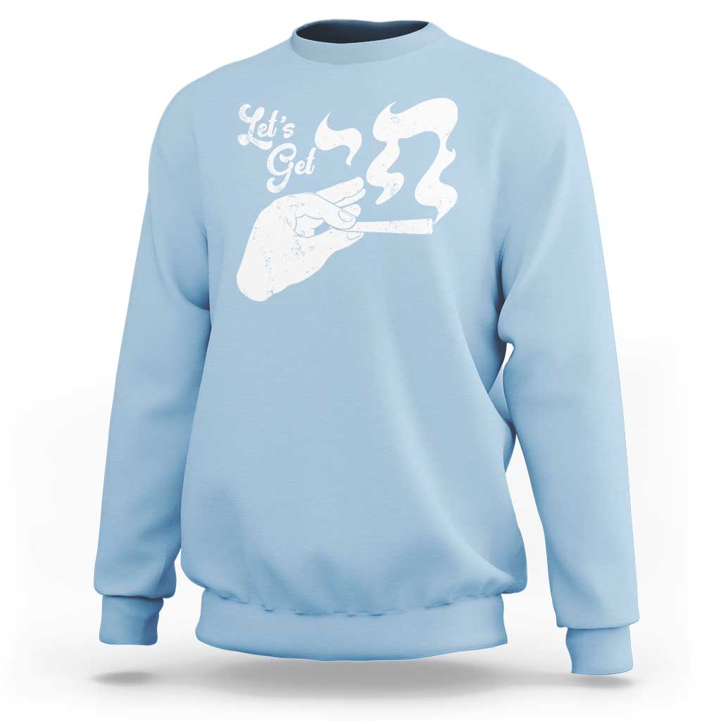 Light blue crewneck sweatshirt with white front graphic