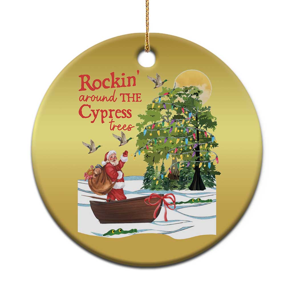 Funny Xmas Cajun Louisiana Christmas Ornament Rockin' Around The Cypress Trees Santa Alligator - Wonder Print Shop