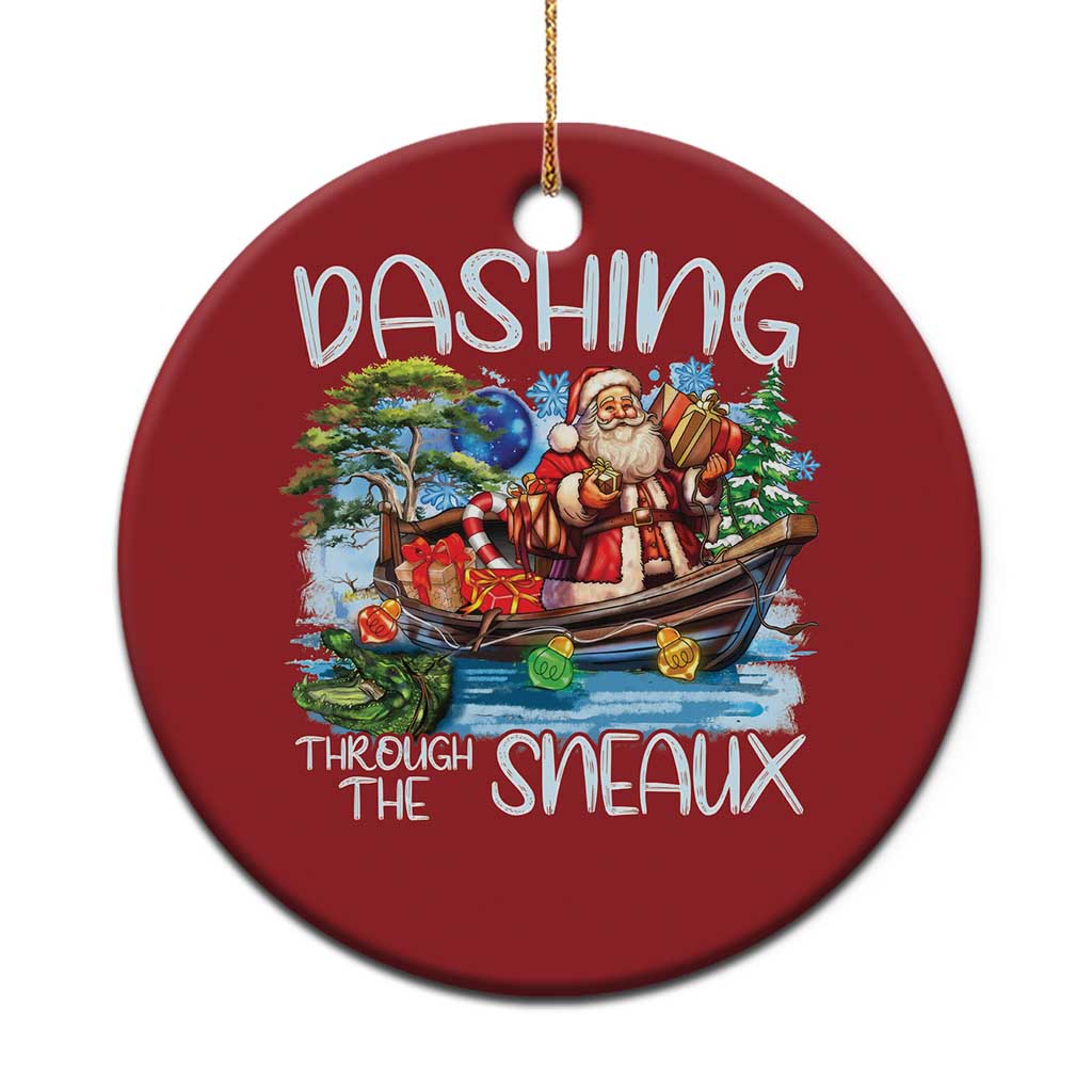 Funny Xmas Cajun Louisiana Christmas Ornament Dashing Through The Sneaux Santa Alligator - Wonder Print Shop