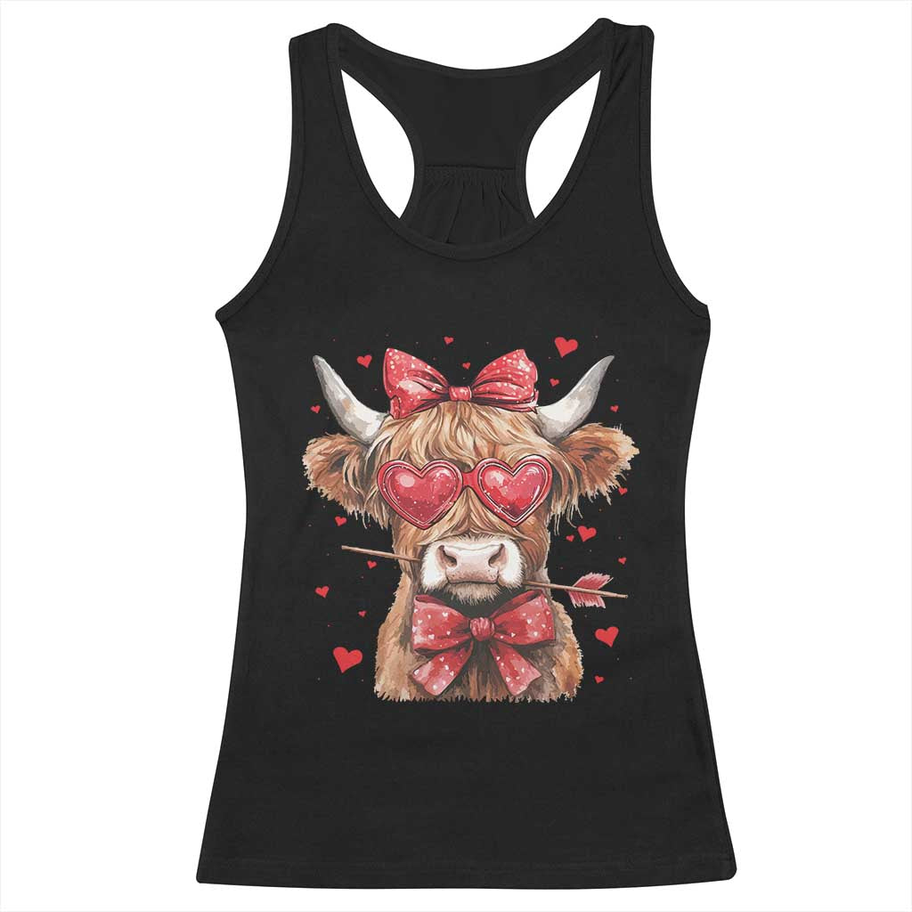 Funny Western Highland Cow Farm Valentine Racerback Tank Top