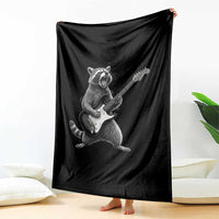 Funny Raccoon Playing Guitar Rock and Roll Throw Blanket