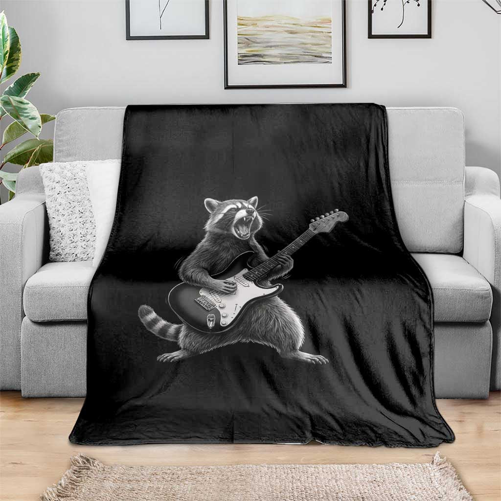 Funny Raccoon Playing Guitar Rock and Roll Throw Blanket