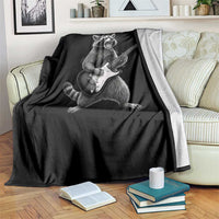 Funny Raccoon Playing Guitar Rock and Roll Throw Blanket