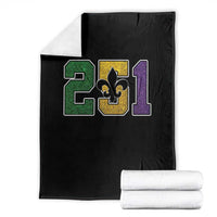 Funny Mardi Gras Mobile Alabama Throw Blanket 251 Area Code Glitter Print Fleur De Lis