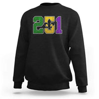 Funny Mardi Gras Mobile Alabama Sweatshirt 251 Area Code Glitter Print Fleur De Lis