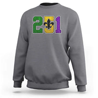 Funny Mardi Gras Mobile Alabama Sweatshirt 251 Area Code Glitter Print Fleur De Lis
