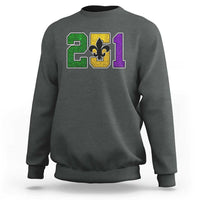 Funny Mardi Gras Mobile Alabama Sweatshirt 251 Area Code Glitter Print Fleur De Lis