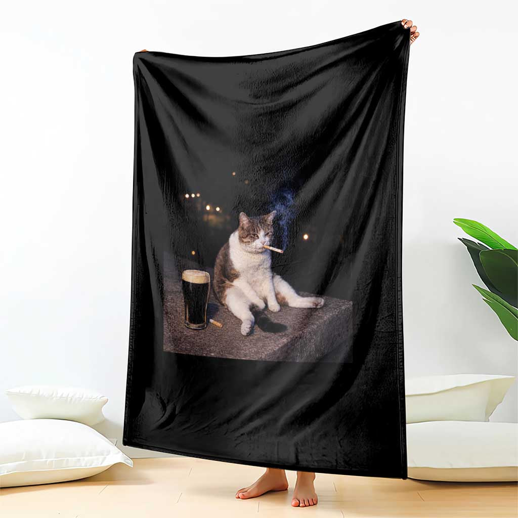 Funny Cigarette And Drinking Irish Stout Beer Cat Meme Throw Blanket