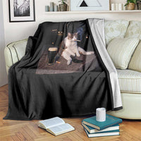 Funny Cigarette And Drinking Irish Stout Beer Cat Meme Throw Blanket