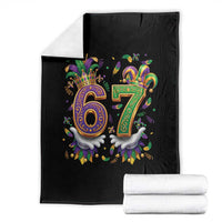 Funny 67 Mardi Gras Throw Blanket Six Seven Meme Carnival Hand Gesture