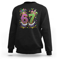 Funny 67 Mardi Gras Sweatshirt Six Seven Meme Carnival Hand Gesture