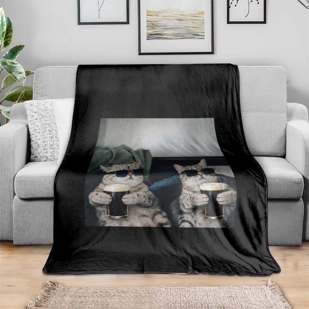Funny Cat Drinking Irish Stout Beer Throw Blanket Black Beer and Cat Lovers