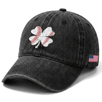 Funny Baseball St Patricks Day Vintage Clover Washed Cotton Baseball Cap