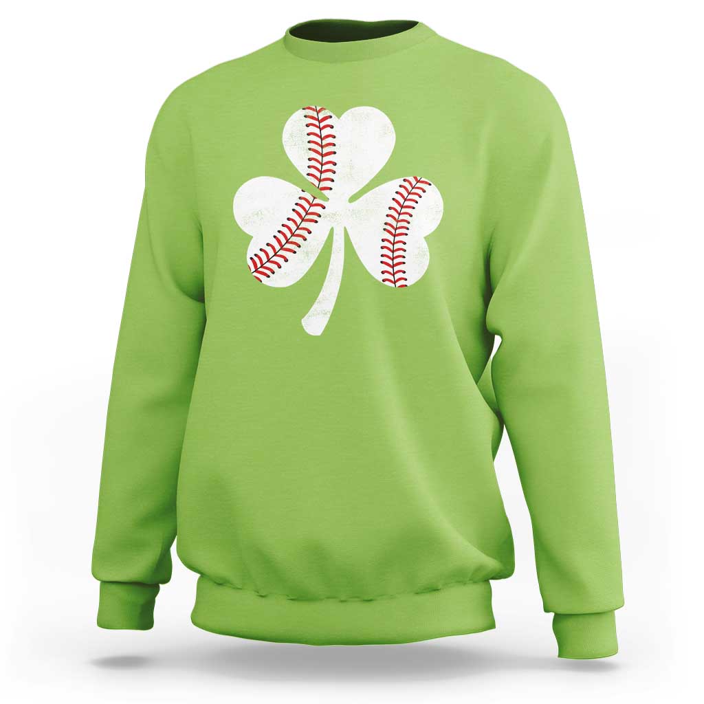 Funny Baseball St Patricks Day Distressed Shamrock Sweatshirt