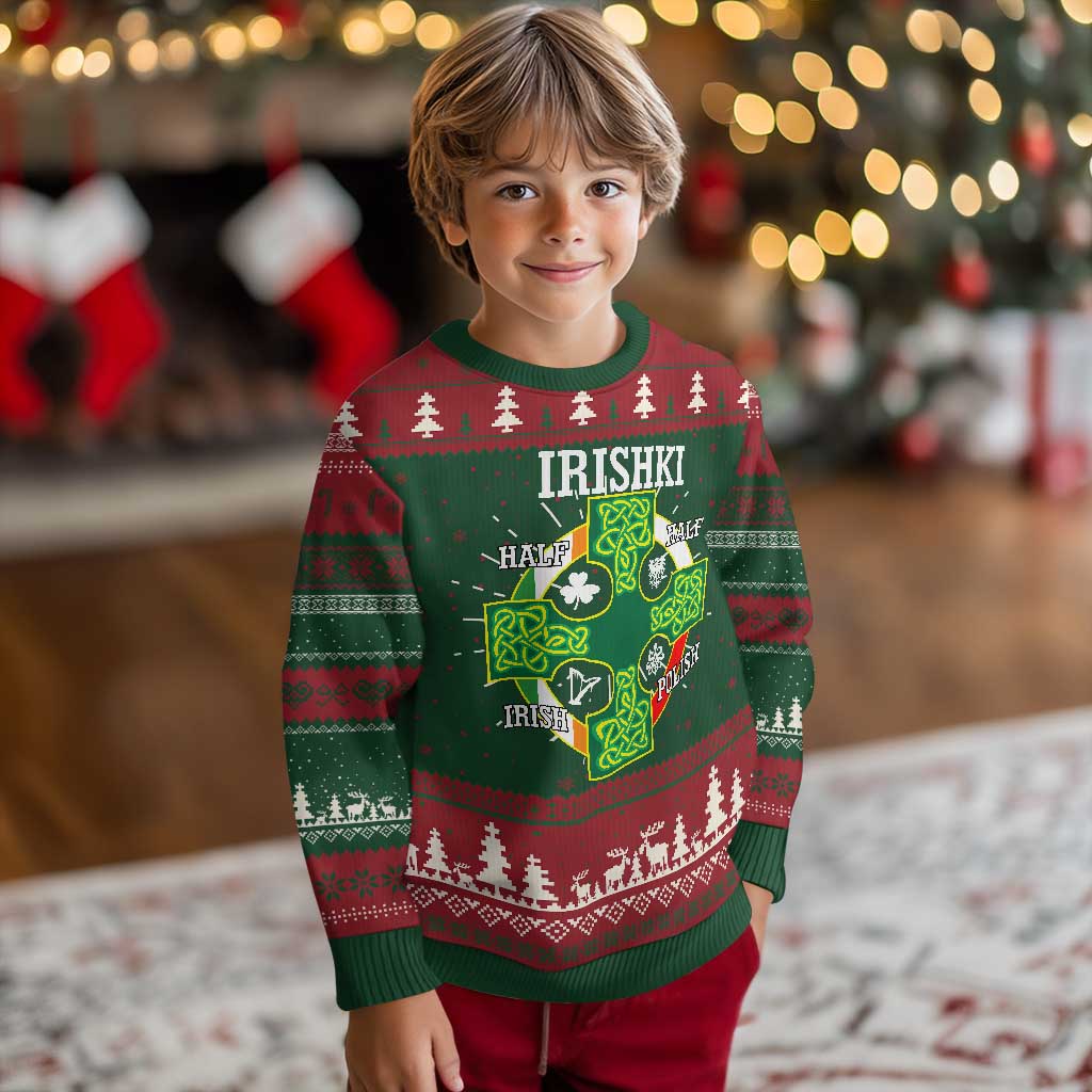 Irishki Half Irish Half Polish Knitted Sweatshirt Celtic Cross St Patricks - Wonder Print Shop