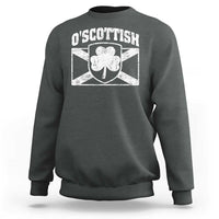 Dark heather gray crewneck sweatshirt with white clover emblem and 'O'SCOTTISH' text on chest