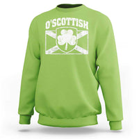 Lime green crewneck sweatshirt with white clover emblem and 'O'SCOTTISH' text on chest