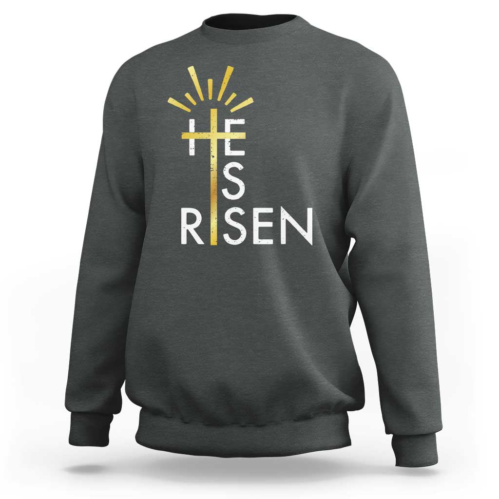 He Is Risen Sweatshirt Christian Easter Day Religious Bible Verse Cross