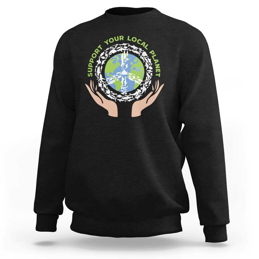 Earth Day Support Your Local Planet Sweatshirt Peace Sign Animals