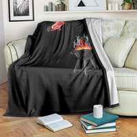 Funny BBQ Steak Meme Cute Meat Jumping Into Grill Throw Blanket