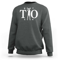 Dark heather gray crewneck sweatshirt with “Best Tio Ever” and basketball figure graphic on chest
