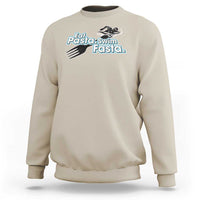 Sand sweatshirt with Eat Pasta-Swim Fasta graphic, long sleeves, crew neck.
