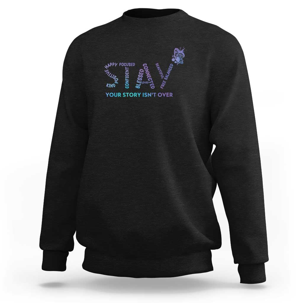 Suicide prevention awareness sweatshirt, black crewneck with butterfly semicolon graphic