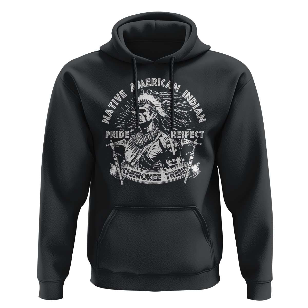 Black graphic hoodie with large front Native American pride and respect eagle print