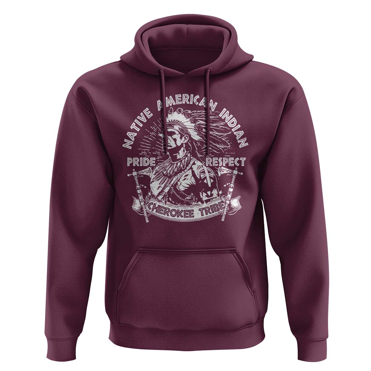 Maroon graphic hoodie with large front Native American pride and respect eagle print
