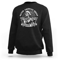 Black crewneck sweatshirt with Native American graphic: Pride, Respect, Cherokee Tribe