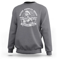 Dark heather gray crewneck sweatshirt with Native American graphic: Pride, Respect, Cherokee Tribe