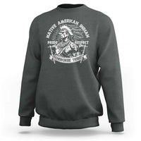 Charcoal dark gray crewneck sweatshirt with Native American graphic: Pride, Respect, Cherokee Tribe