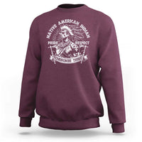 Maroon crewneck sweatshirt with Native American graphic: Pride, Respect, Cherokee Tribe