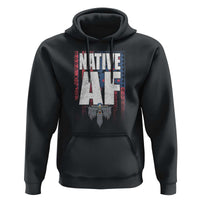 Black pullover hoodie with front Native-style graphic print and kangaroo pocket