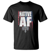 Black Native AF graphic T-shirt with large front lettering and feather design