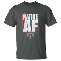 Charcoal Native AF graphic T-shirt with large front lettering and feather design