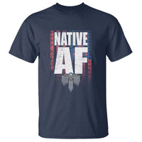 Navy Native AF graphic T-shirt with large front lettering and feather design