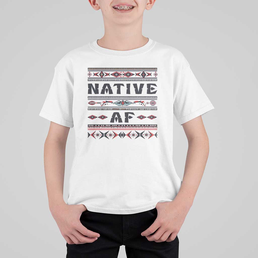 Native American Indian T Shirt For Kid Native AF Vintage Beadwork Indigenous Pride - Wonder Print Shop