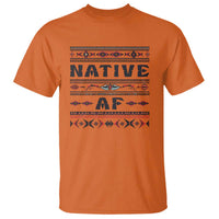 Orange Native American T-shirt with colorful tribal-style “NATIVE” and “AF” graphic