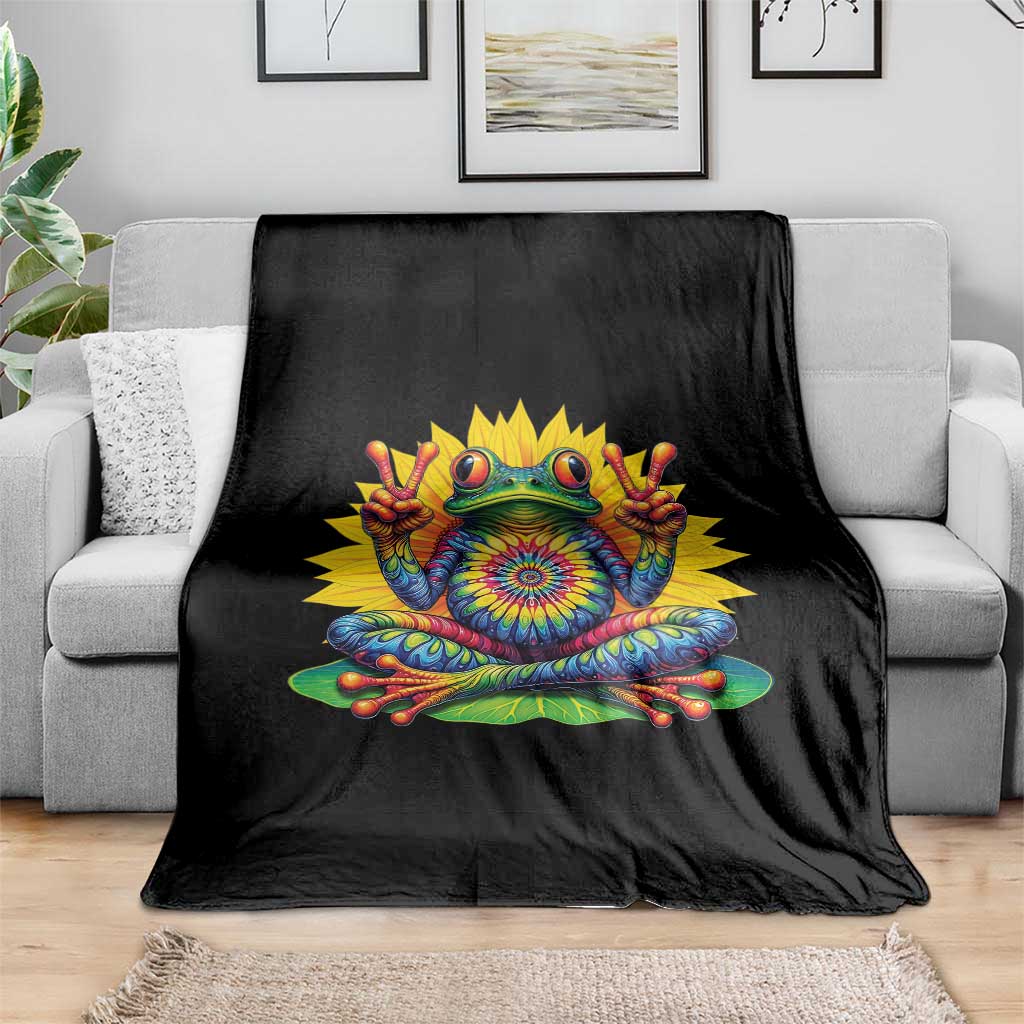 Tie Dye Frog Peace Sign Hippie Sunflower Throw Blanket - Wonder Print Shop
