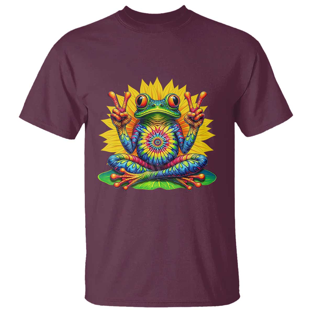 Tie Dye Frog Peace Sign Hippie Sunflower T Shirt - Wonder Print Shop