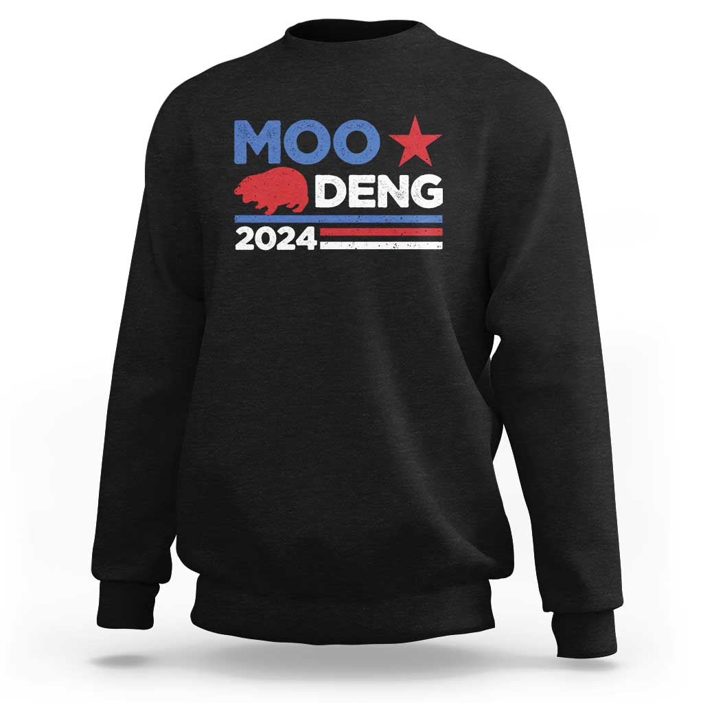 Black long-sleeve sweatshirt with “MOO DENG 2024” star graphic
