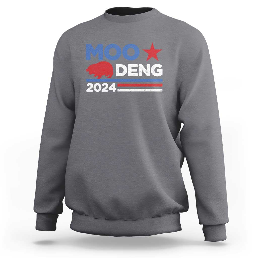 Charcoal long-sleeve sweatshirt with “MOO DENG 2024” star graphic