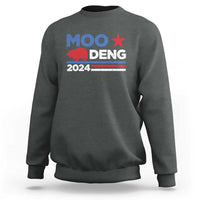 Dark heather long-sleeve sweatshirt with “MOO DENG 2024” star graphic