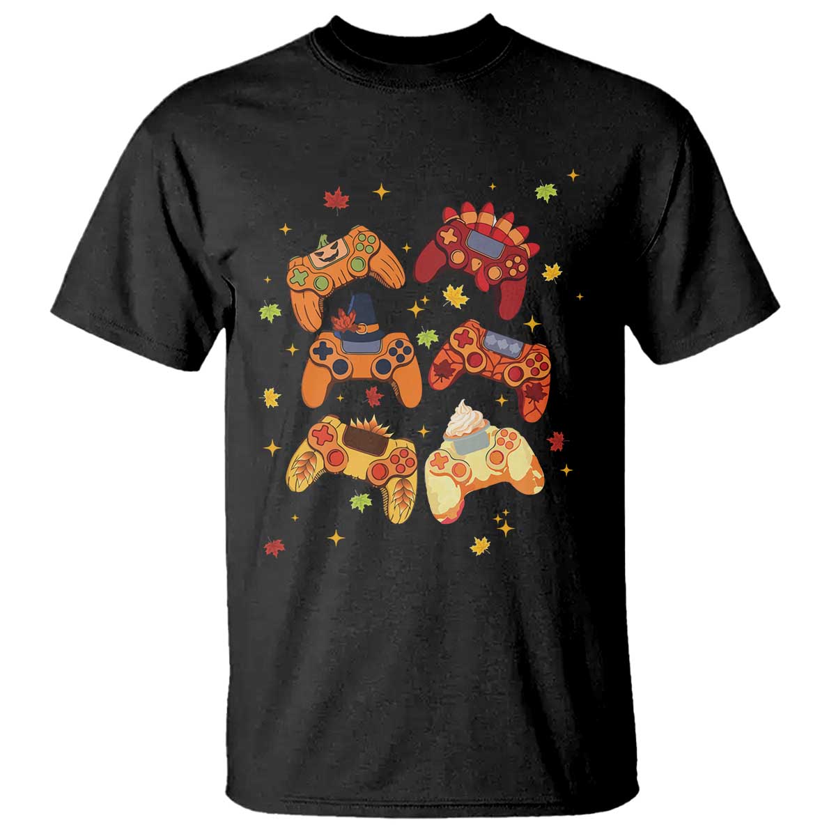 Fall Season Gamers T Shirt Gaming Controllers Pumpkin Turkey Autumn Maple Leaf - Wonder Print Shop