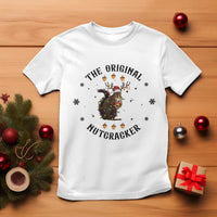 White crew-neck T-shirt with “The Original Nutcracker” squirrel graphic.