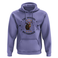 Purple pullover hoodie with front Nutcracker graphic and drawstring hood